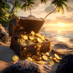 treasure chest with gold coins. Generative AI