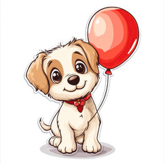 Valentine Puppy with Red Heart Balloon