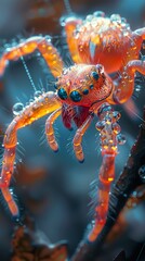 Poster - Close-Up of a Jumping Spider Covered in Dew Drops