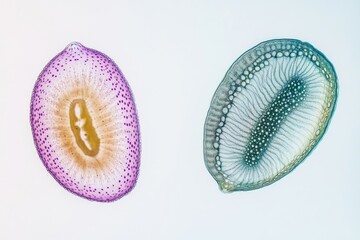 Wall Mural - the beside view Diatom Phytoplankton, left side view, white copy space on right, Isolated on White Background