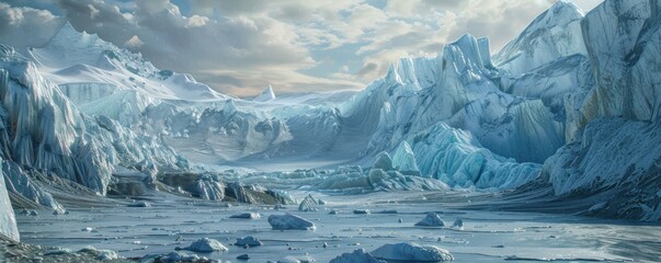 Wall Mural - Glacier retreat leaving behind a stark landscape, 4K hyperrealistic photo