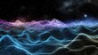 © TPS Studio - A stunning digital landscape with vibrant, illuminated waves under a cosmic star-filled sky, creating a mesmerizing futuristic scenery.