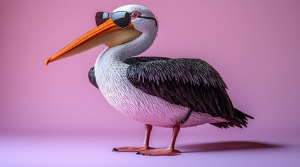 Pelican in Aviator Sunglasses Against Pink Background