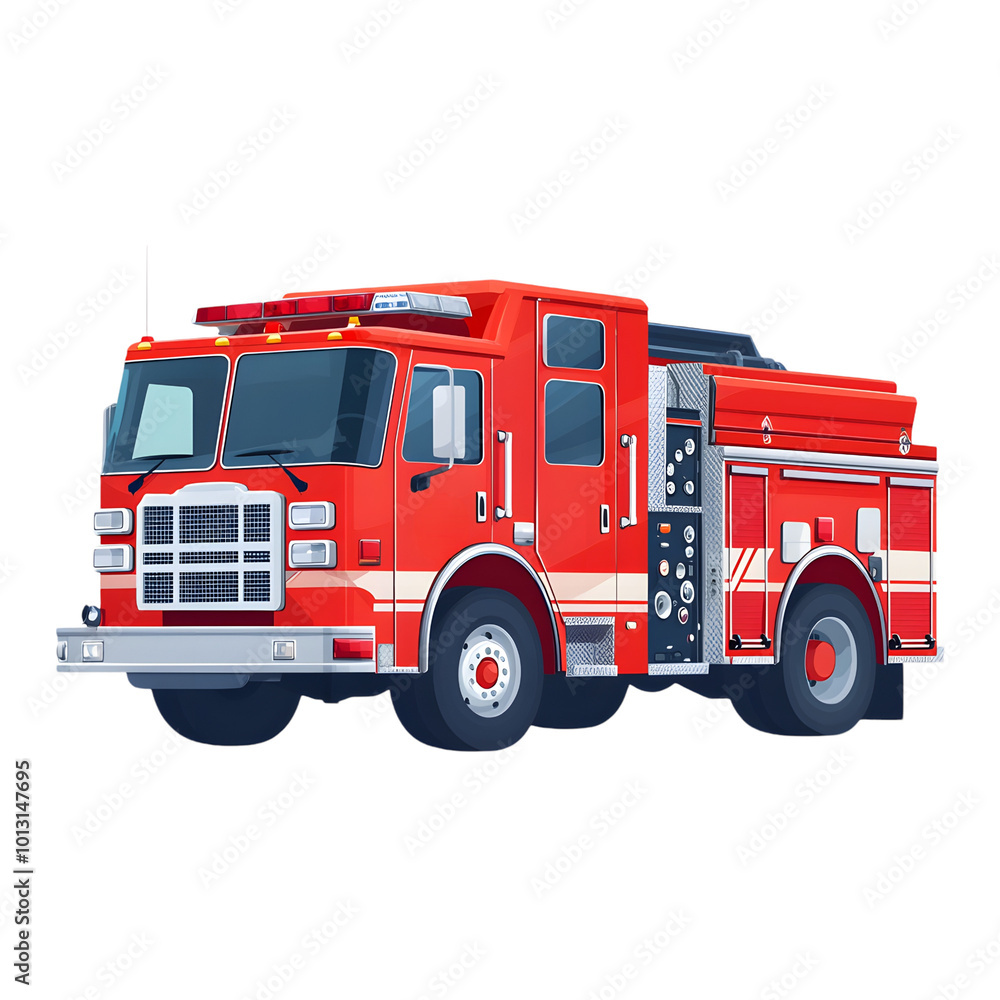 fire truck clipart, emergency vehicle, bright red, 2D flat design ...