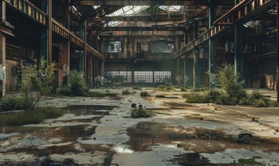 Sticker - Ghostly ruins of a once-thriving industrial hub, 4K hyperrealistic photo