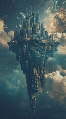 Wall Mural - celestial edifice adrift in the void, 4k hyperrealistic photo