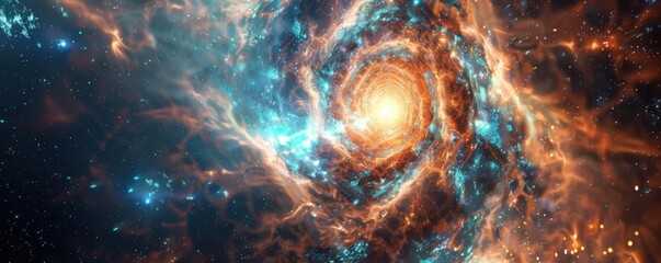 Wall Mural - conical burst of energy in outer space, swirling star particles, 4k hyperrealistic photo