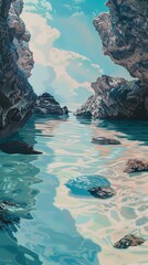 Wall Mural - Tranquil Ocean Cove: A Serene Landscape Painting