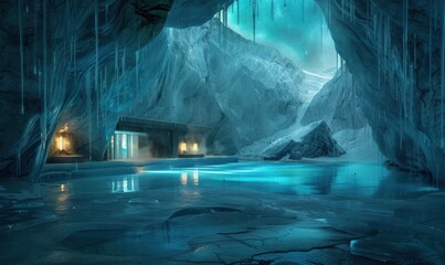 Poster - Frozen Wonder: Arctic Aurora Hideaway, 4K hyperrealistic photo