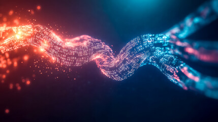 Digital stream flowing with binary code on surface forming abstract shape