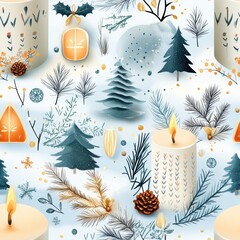 Seamless Christmas Candle Pattern Design