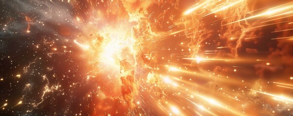 Wall Mural - radiant conical space explosion with bright pulsating lights, 4k hyperrealistic photo