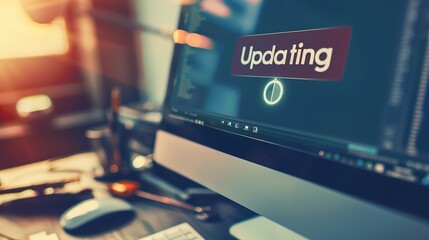 Wall Mural - close-up of computer screen showing software update progress bar with 