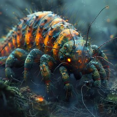 Wall Mural - glowing creature: a close-up look at a fantasy insect