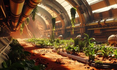 Canvas Print - Mars Terraform: Establishing Botanical Gardens on the Red Planet, 4K hyperrealistic photo