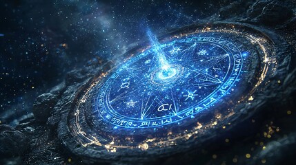 Mystical Zodiac Symbols with Light Beams in Space