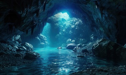 Poster - Magical abyssal cave, 4K hyperrealistic photo