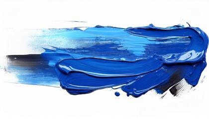 Wall Mural - blue oil brush stroke on white background; abstract art collage; modern design