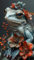 Poster - Surreal Frog in a Garden of Flowers - Digital Art