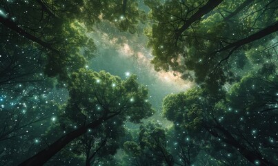 Sticker - Intergalactic Forest Canopy, 4K hyperrealistic photo