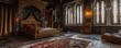 © Sanych - Grand medieval prince's room with an intricately designed bed and luxurious textiles, 4K hyperrealistic photo