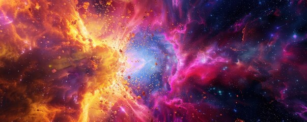Wall Mural - pulsating conical explosion in deep space, vibrant colors and cosmic particles, 4k hyperrealistic ph