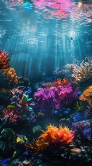 Poster - Colorful underwater coral reef, 4K hyperrealistic photo