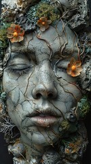 Canvas Print - Close-Up Portrait of a Woman Transformed into Nature