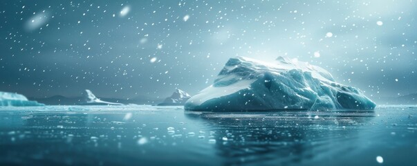 Iceberg covered in a blanket of fresh snowfall, 4K hyperrealistic photo