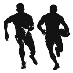 Rugby Silhouette: Two athletic silhouettes running with a rugby ball in hand, showcasing speed, agility, and determination.  