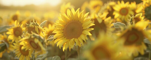 Poster - Field of bright yellow sunflowers, 4K hyperrealistic photo,