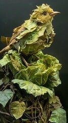 Canvas Print - Bird Transformed into Leaves: A Nature Sculpture