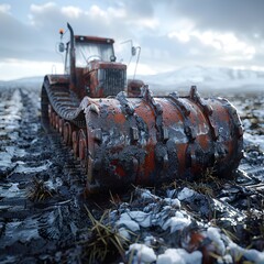 Wall Mural - Rusty Tractor Stuck in Mud and Snow