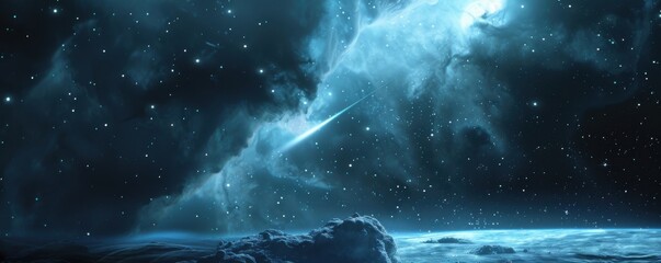 Wall Mural - comet tail illuminated by passing meteors, 4k hyperrealistic photo