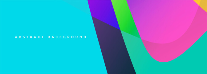 Poster - Blue abstract modern wide banner with colored wavy shapes. Colorful abstract background with geometric wave objects. Vector illustration