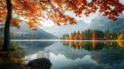 Poster - Lake in Forest with Mountain