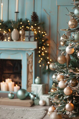 Poster - Christmas tree adorned with gold and silver ornaments, sparkling under soft ambient lights.