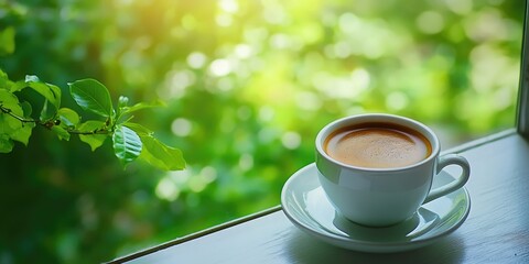 Wall Mural - Coffee on windowsill