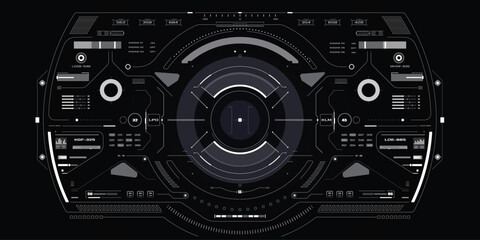 Leinwandbilder - HUD Futuristic Drone, Space ship, Radar Interface Screen Design Element. UI Technology Monitoring Virtual Reality View Display Object Vector.