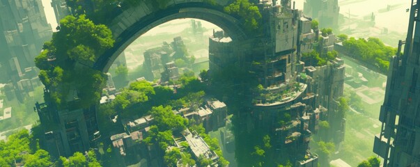 Wall Mural - city with sustainable architecture and extensive green networks, 4k hyperrealistic photo