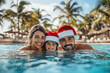 © Marina Shvedak - happy dad mother with his child swimming in the pool on a summer day on vacation at the resort, christmas lifestyle on the resort