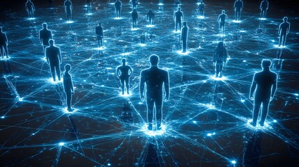 Futuristic digital network of human figures