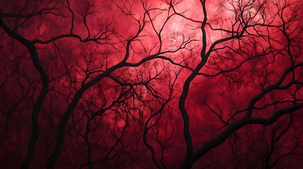 Haunting red forest landscape