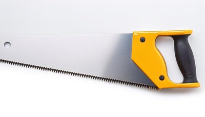 hand or panel saw, used to cut pieces of wood into different shapes with a series of sharp points with two main types of saw teeth: the cross cut saw teeth and the rip saw teeth Isolated on white