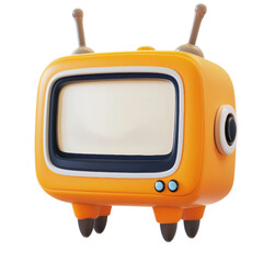 vibrant orange cartoon television with antennae and retro design isolated on a white background, tra
