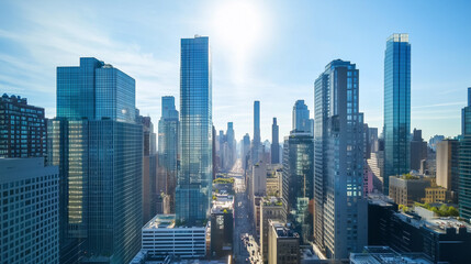  Aerial View of City Skyline with Skyscrapers and Buildings