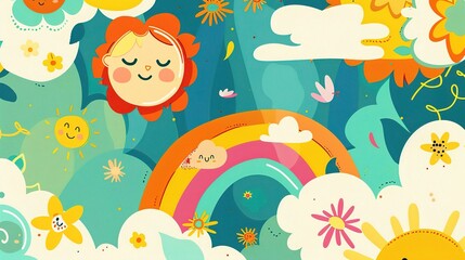 Cute Cartoon Rainbow Background for Children's Day - a delightful and colorful visual. The cute cartoon rainbow backdrop is perfect for celebrating Children's Day