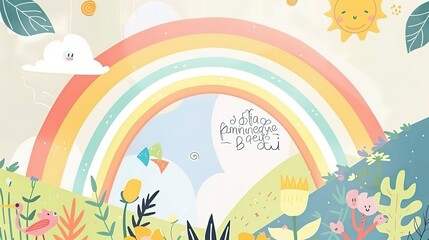 Cute Cartoon Rainbow Background for Children's Day - a delightful and colorful visual. The cute cartoon rainbow backdrop is perfect for celebrating Children's Day