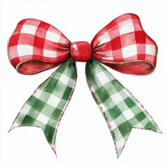 Wall Mural - festive red and green gingham bow adds cheerful touch to holiday decor