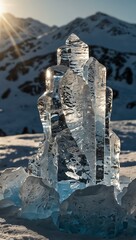 Wall Mural - Sunlight filtering through a 2025 ice sculpture on a snowy peak.